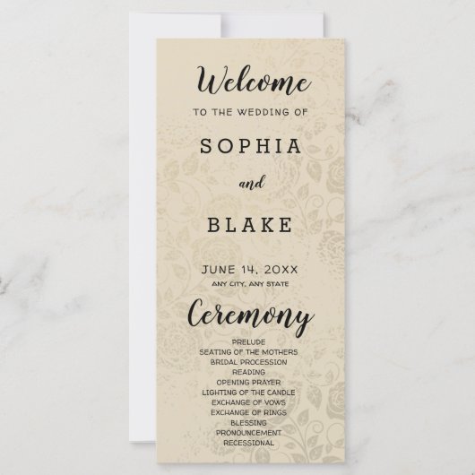 Hochzeitsprogramm für alte Rose (Vorderseite)