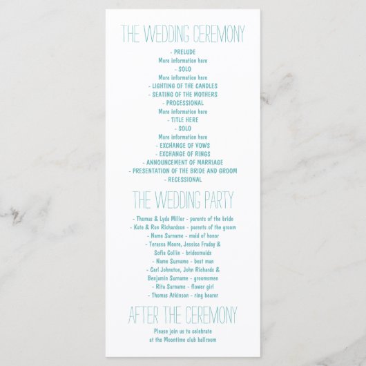 Hochzeitsprogramm für Anker Programm (Rückseite)