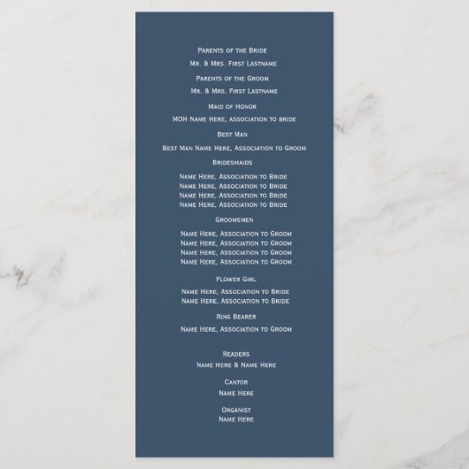 Hochzeitsprogramm für Anker und Papageien Programm (Rückseite)