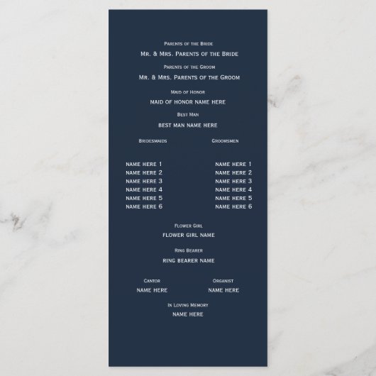 Hochzeitsprogramm für Anker und Papageien Programm (Rückseite)