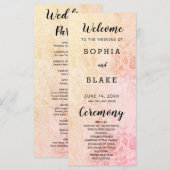 Hochzeitsprogramm für antike, gelb-rosa Rosen (Vorne/Hinten)