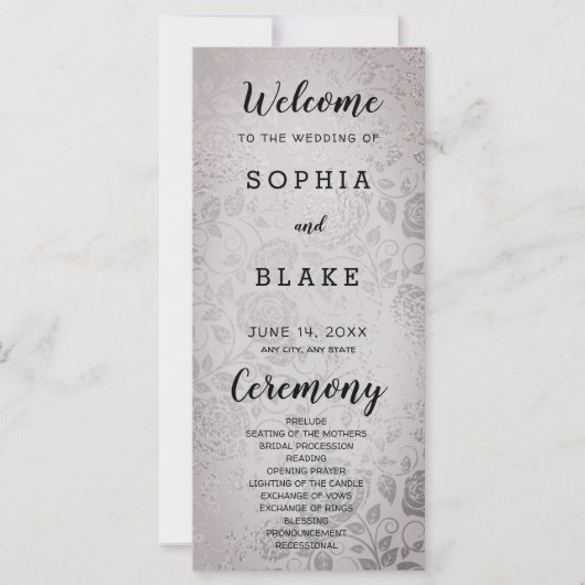 Hochzeitsprogramm für antike Silber-Rose (Vorderseite)