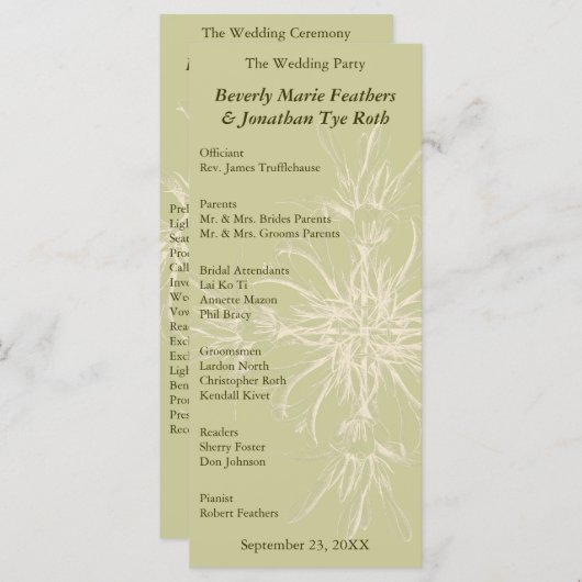 Hochzeitsprogramm für antikes Olivenöl Programm (Vorne/Hinten)