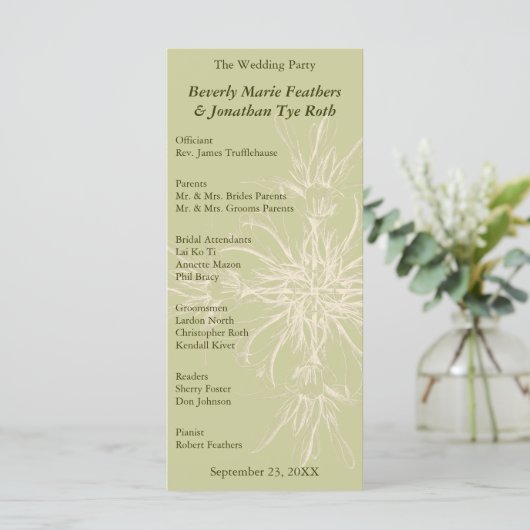 Hochzeitsprogramm für antikes Olivenöl Programm (Stehend Vorderseite)