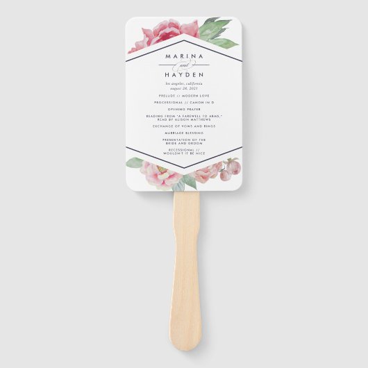 Hochzeitsprogramm für antikes Peony Fächer (Vorderseite)