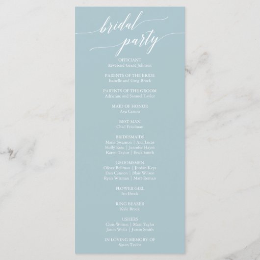 Hochzeitsprogramm für Aqua Beach-Koordinaten Programm (Rückseite)