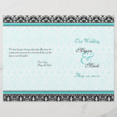 Hochzeitsprogramm für Aqua Blue und Black Damask (Vorderseite)
