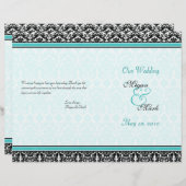Hochzeitsprogramm für Aqua Blue und Black Damask (Vorne/Hinten)