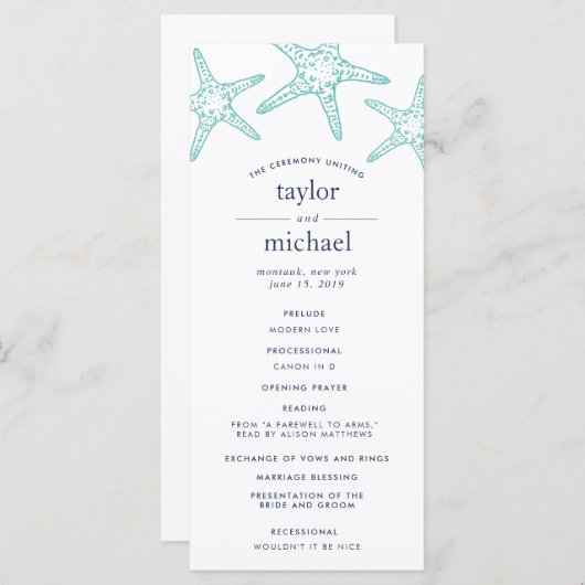 Hochzeitsprogramm für Aqua & Navy Programm (Vorne/Hinten)