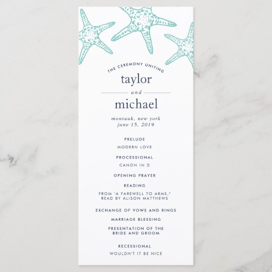 Hochzeitsprogramm für Aqua & Navy Programm (Vorderseite)