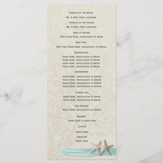 Hochzeitsprogramm für Aqua Starfish und Ribbon Bea Programm (Rückseite)