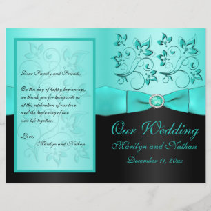 Hochzeitsprogramm für Aqua und Black Floral II