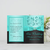 Hochzeitsprogramm für Aqua und Black Floral II (Stehend Vorderseite)
