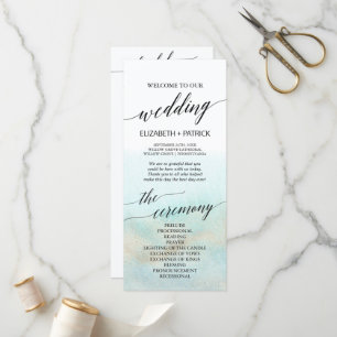 Hochzeitsprogramm für Aqua und Gold Watercolor Bea Programm