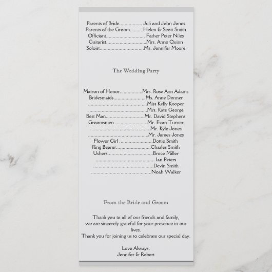 Hochzeitsprogramm für Aqua und Gray Band Programm (Rückseite)