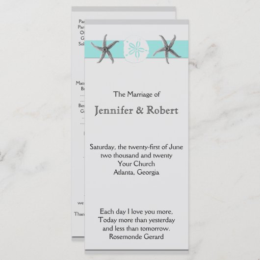 Hochzeitsprogramm für Aqua und Gray Band Programm (Vorne/Hinten)