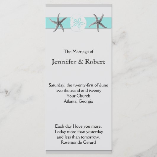 Hochzeitsprogramm für Aqua und Gray Band Programm (Vorderseite)