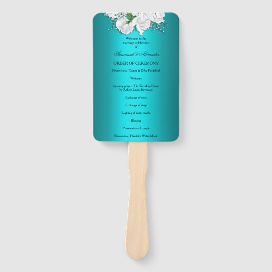 Hochzeitsprogramm für Aqua und White Roses Fächer (Vorderseite)