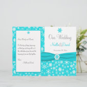 Hochzeitsprogramm für Aqua, White, Gray Snowflakes (Stehend Vorderseite)