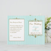 Hochzeitsprogramm für Aqua, White Stripes Gold Scr (Stehend Vorderseite)