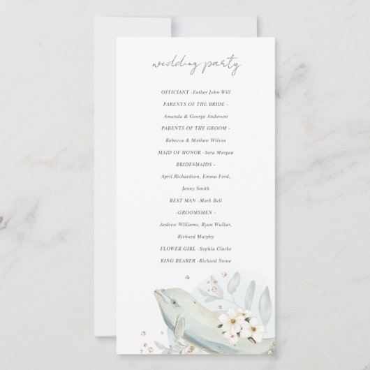 Hochzeitsprogramm für aquamarine Goldmedaille unte Dankeskarte (Rückseite)