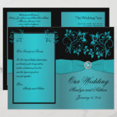 Hochzeitsprogramm für aquamarine und schwarze Flor (Vorne/Hinten)