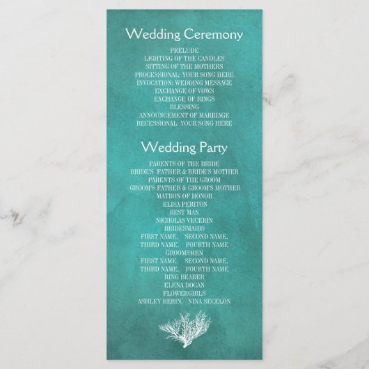 Hochzeitsprogramm für aquamarines Kraftpapier für  Programm (Rückseite)