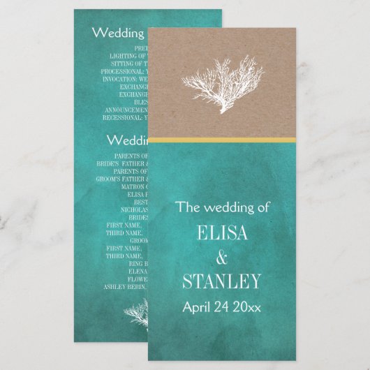 Hochzeitsprogramm für aquamarines Kraftpapier für  Programm (Vorne/Hinten)
