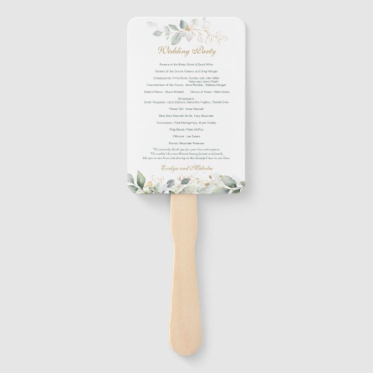 Hochzeitsprogramm für Aquarellgrün und Goldgold Fächer (Rückseite)