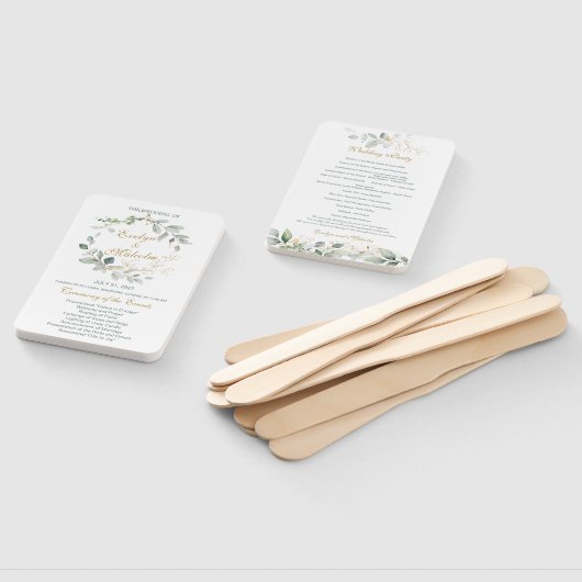 Hochzeitsprogramm für Aquarellgrün und Goldgold Fächer (Non-assembled)