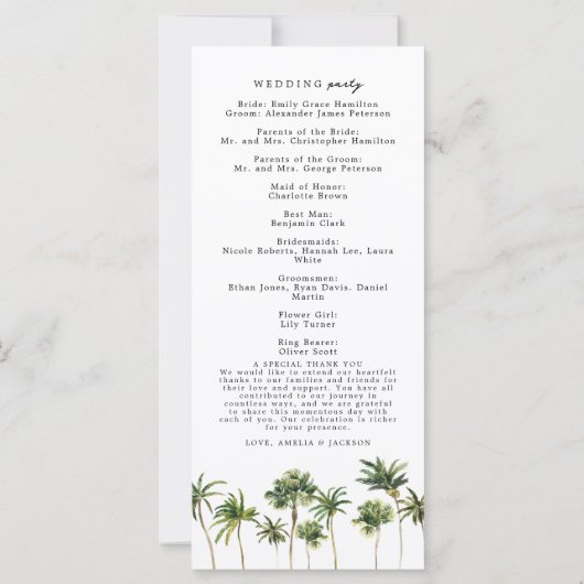 Hochzeitsprogramm für Beach-Hochzeiten (Rückseite)