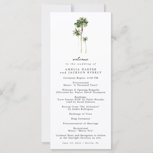 Hochzeitsprogramm für Beach-Hochzeiten (Vorderseite)