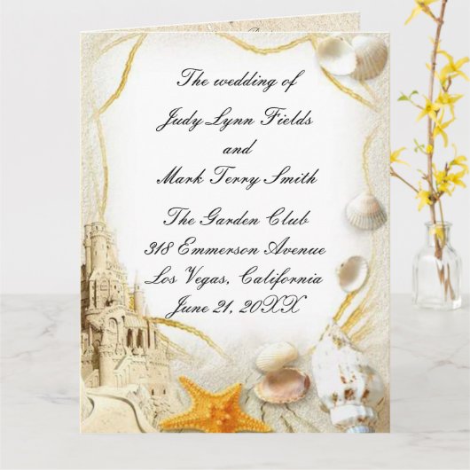 Hochzeitsprogramm für Beach Sand Castle Karte (Gelbe Blume)