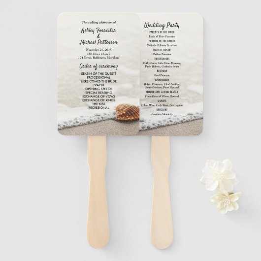 Hochzeitsprogramm für Beach Waves Fächer (Vorne und Hinten)