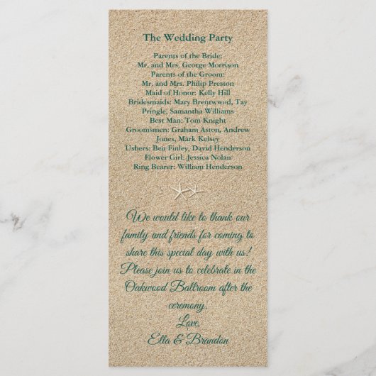 Hochzeitsprogramm für Beach Waves Programm (Rückseite)