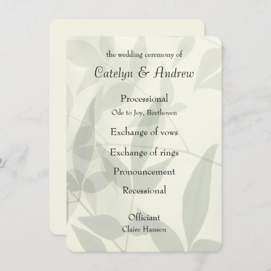 Hochzeitsprogramm für blasses Blätter (Vorne/Hinten)