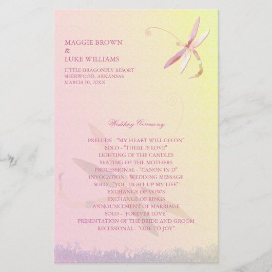 Hochzeitsprogramm für blassgelbe und rosafarbene L (Vorderseite)