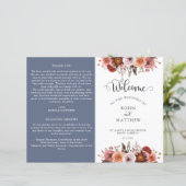 Hochzeitsprogramm für Blau, Burgund und Blush (Stehend Vorderseite)