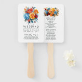 Hochzeitsprogramm für Blau, Orange, Gelb und Rot Fächer (Vorne und Hinten)