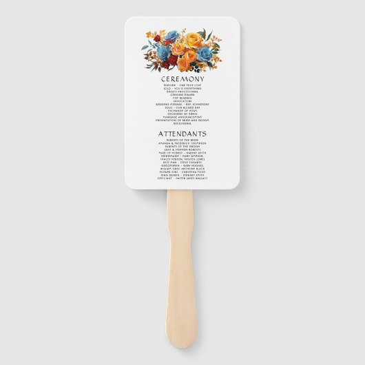 Hochzeitsprogramm für Blau, Orange, Gelb und Rot Fächer (Rückseite)