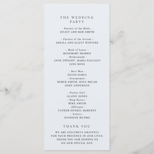 Hochzeitsprogramm für Blau und Grün Programm (Rückseite)