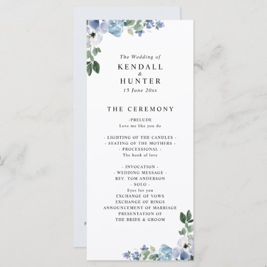 Hochzeitsprogramm für Blau und Grün Programm (Vorne/Hinten)