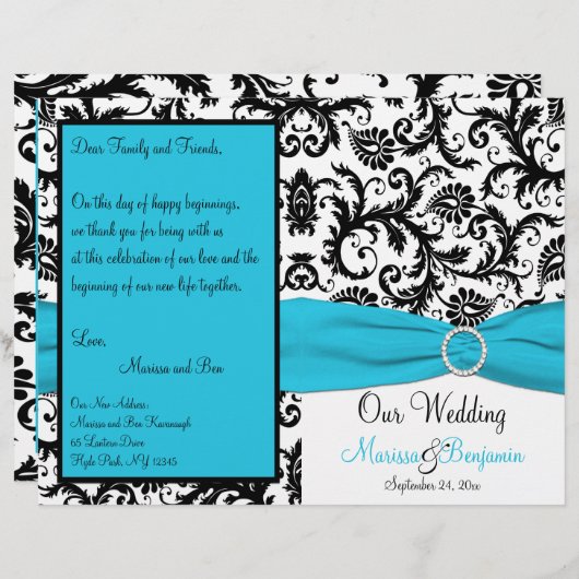 Hochzeitsprogramm für Blau, Weiß und Schwarz (Vorne/Hinten)