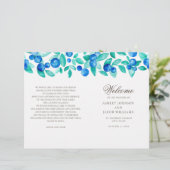 Hochzeitsprogramm für Blaubeeren. Aquarellblau aqu (Stehend Vorderseite)