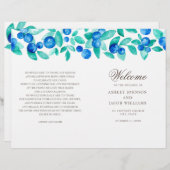 Hochzeitsprogramm für Blaubeeren. Aquarellblau aqu (Vorne/Hinten)