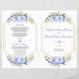 Hochzeitsprogramm für Blaublauer Blütengoldrahmen