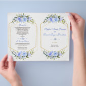 Hochzeitsprogramm für Blaublauer Blütengoldrahmen (Hand)