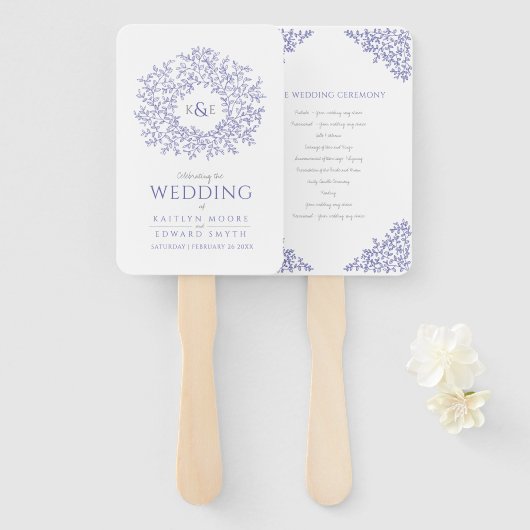 Hochzeitsprogramm für blaue Blätter Fächer (Vorne und Hinten)