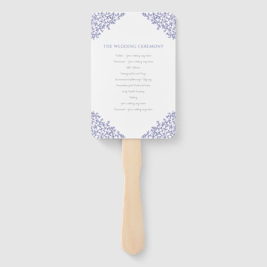 Hochzeitsprogramm für blaue Blätter Fächer (Rückseite)