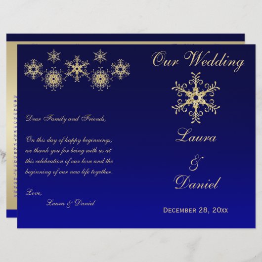 Hochzeitsprogramm für blaue, goldene Glitzer (Vorne/Hinten)